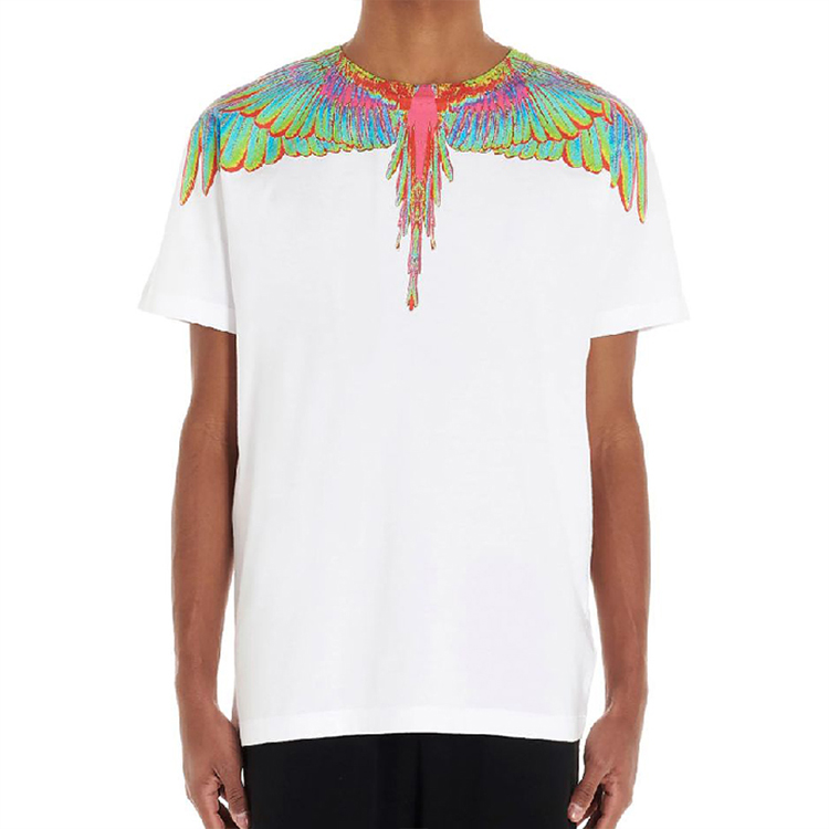 Purchase Camiseta Blanca Marcelo Burlon con Estampado de Alas Rosas Fluorescentes. CMAA018R20JER0080140