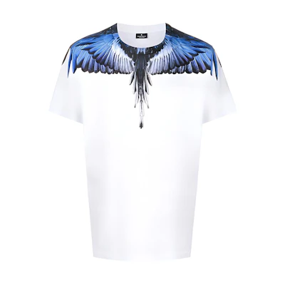 Marcelo Burlon White T-Shirt with Purple-Blue Gradient Wing Print. CMAA018S20JER0010145
