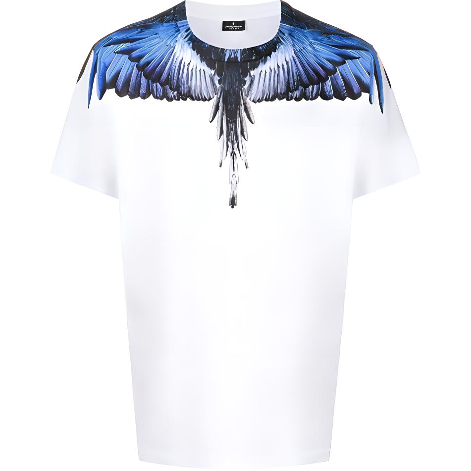 Order Camiseta Blanca Marcelo Burlon con Estampado de Alas en Degradado Morado-Azul. CMAA018S20JER0010145