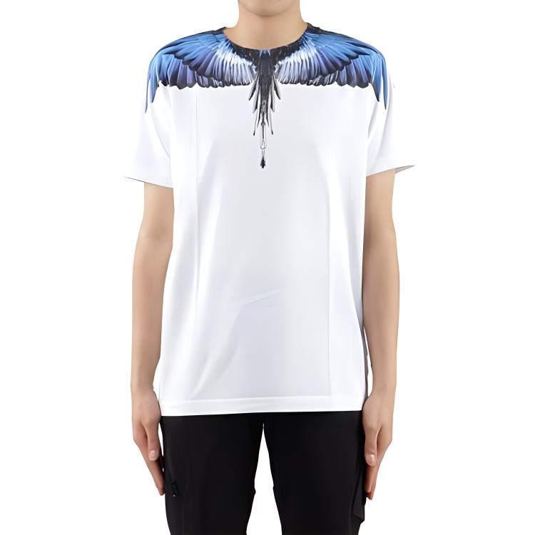 Cheap Camiseta Blanca Marcelo Burlon con Estampado de Alas en Degradado Morado-Azul. CMAA018S20JER0010145