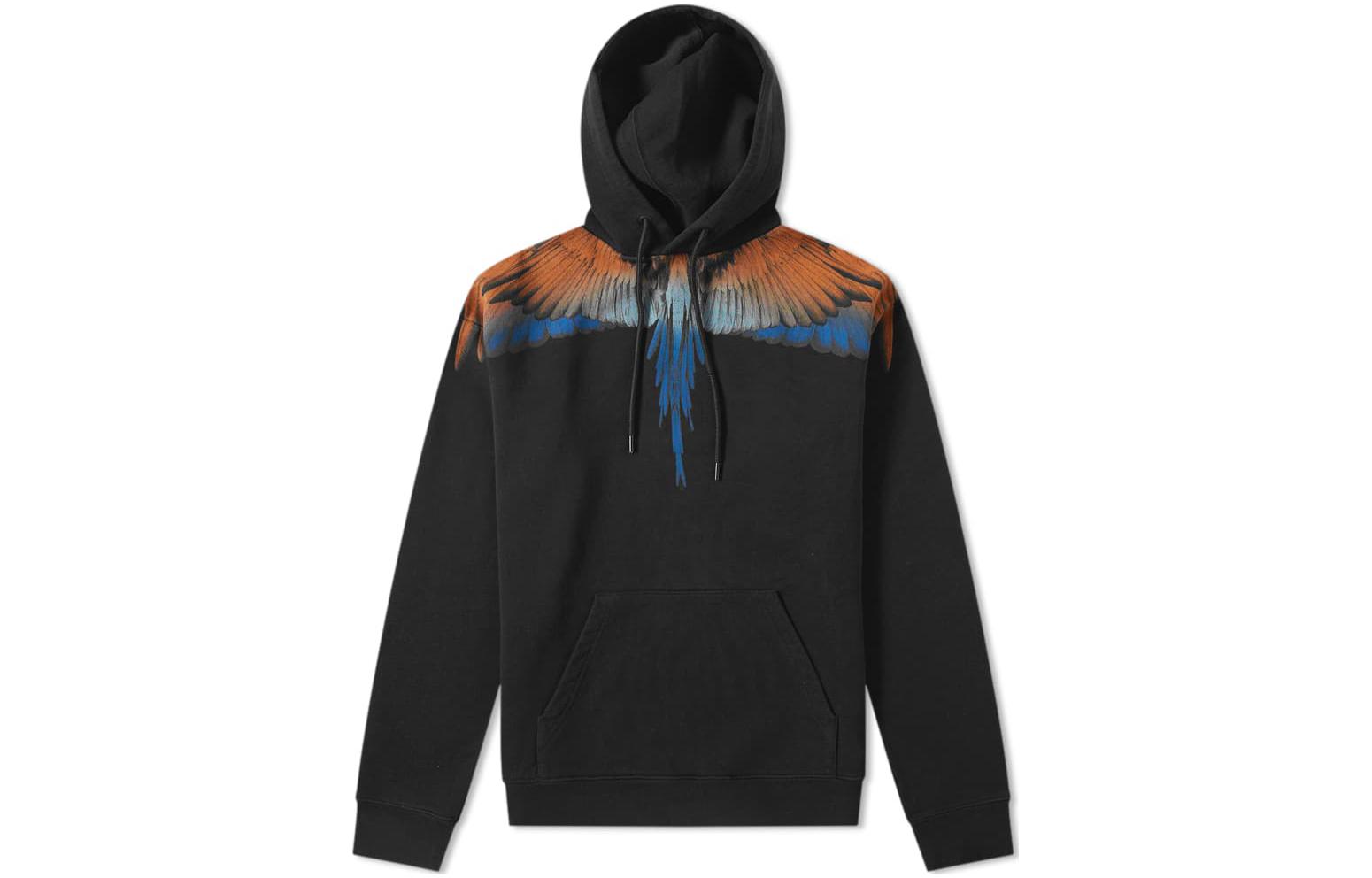 Order Marcelo Burlon 翅膀图案连帽黑色卫衣套头衫. CMBB007R196300181018