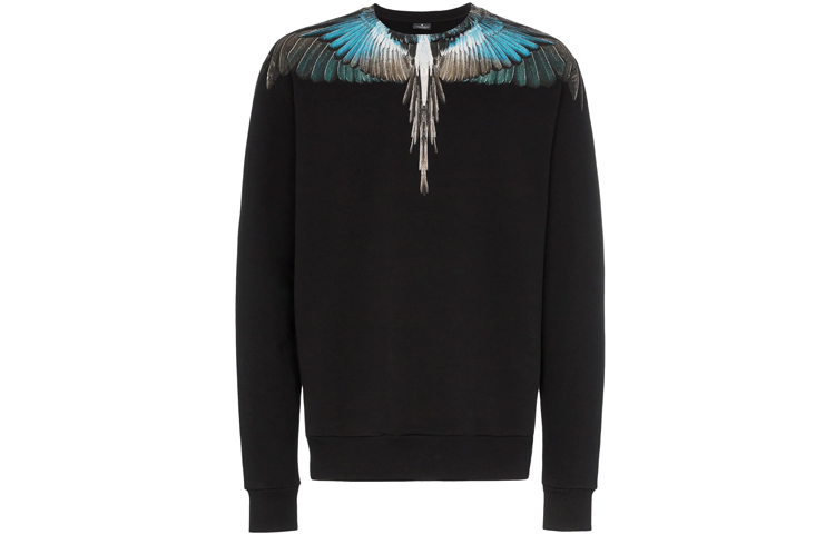 Marcelo Burlon AW19 Black Crewneck Sweatshirt  Ice Blue Wings Design. CMBA009E196300091088
