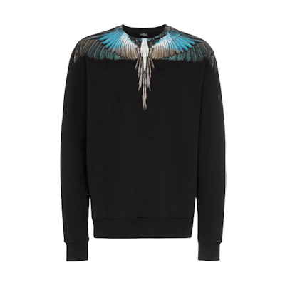 Marcelo Burlon AW19 Black Crewneck Sweatshirt Ice Blue Wings Design. CMBA009E196300091088