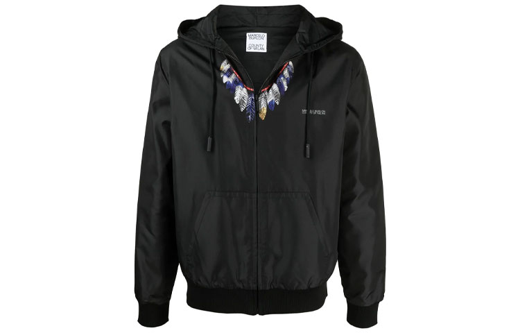 Marcelo Burlon Black Hooded Letter Print Zip-Up Hoodie CMBE001R19630033-1088