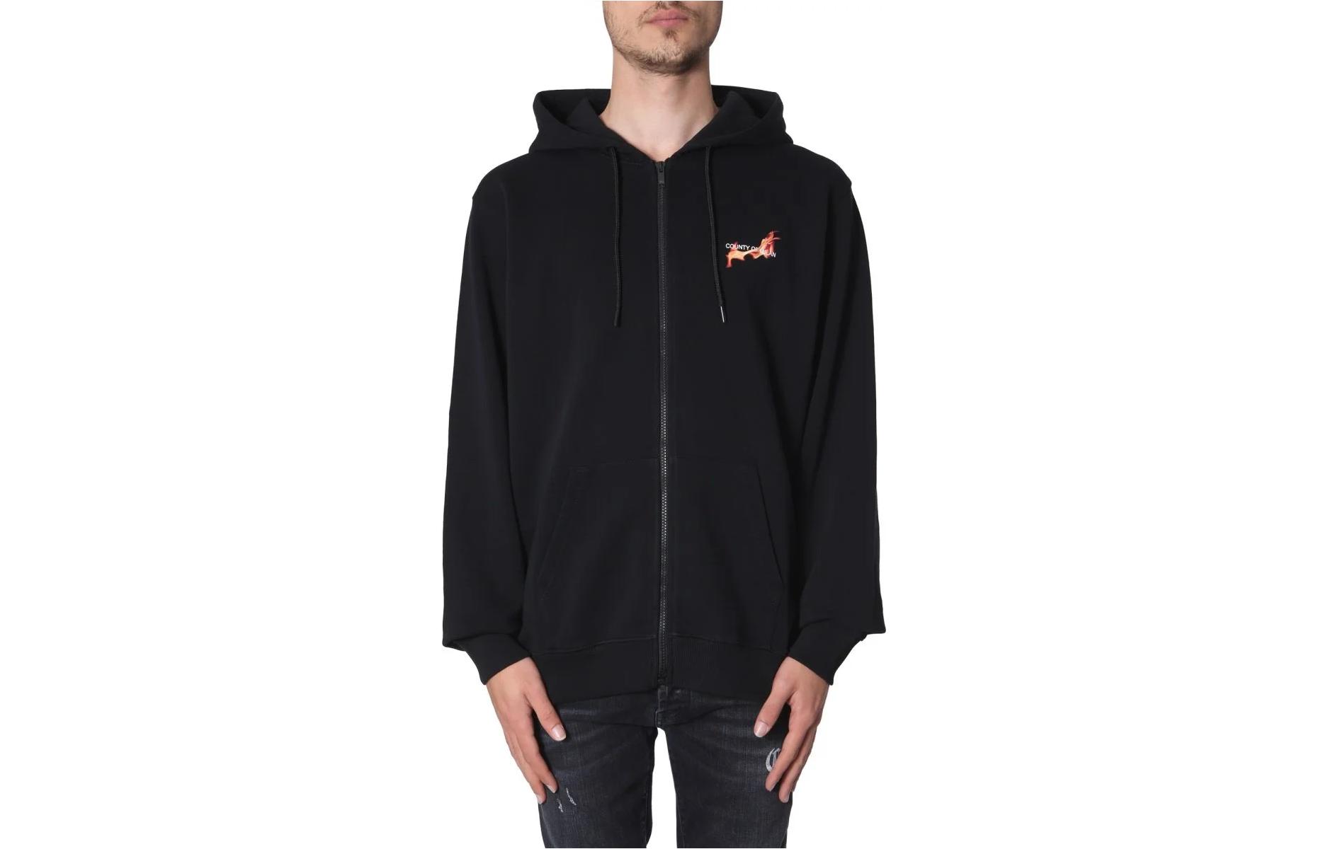 Marcelo Burlon Black Hoodie with Burgundy Wings Design CMBB007F20FLE0011028