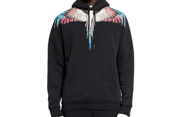 Marcelo Burlon Black Hoodie with Purple-Blue Gradient Wing Print CMBB007S20FLE0011020