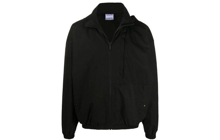 Marcelo Burlon Black Vintage Print Zip-Up Jacket with Stand Collar CMBD007F23JER0011011