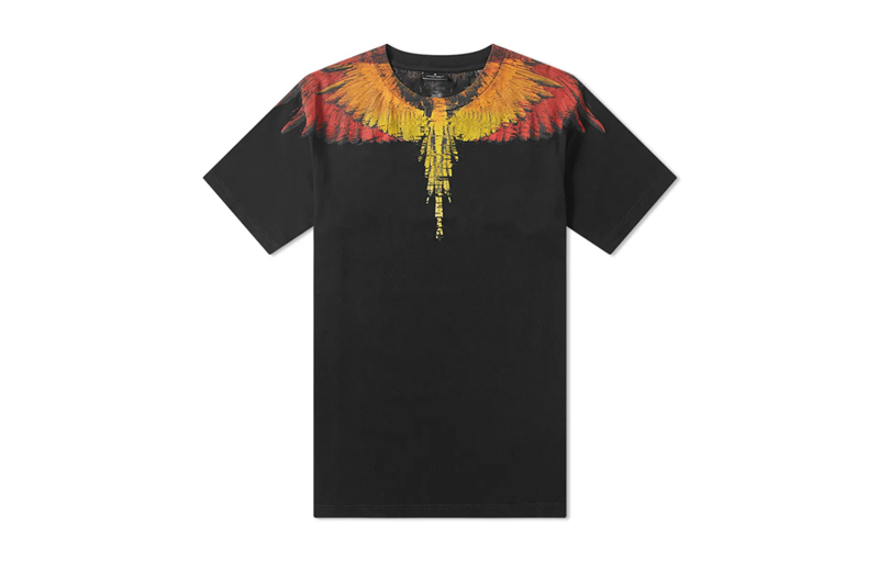 Marcelo Burlon Black T-Shirt with Orange Wing Print  Gift Idea CMAA018S190010231088