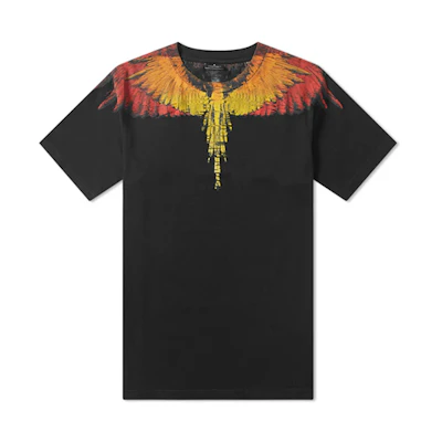 Marcelo Burlon Black T-Shirt with Orange Wing Print Gift Idea CMAA018S190010231088