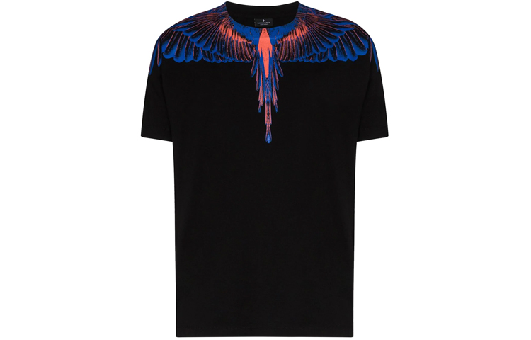 Marcelo Burlon Black T-Shirt with Purple-Blue Gradient Wings Print for Men. CMAA018S20JER0011020