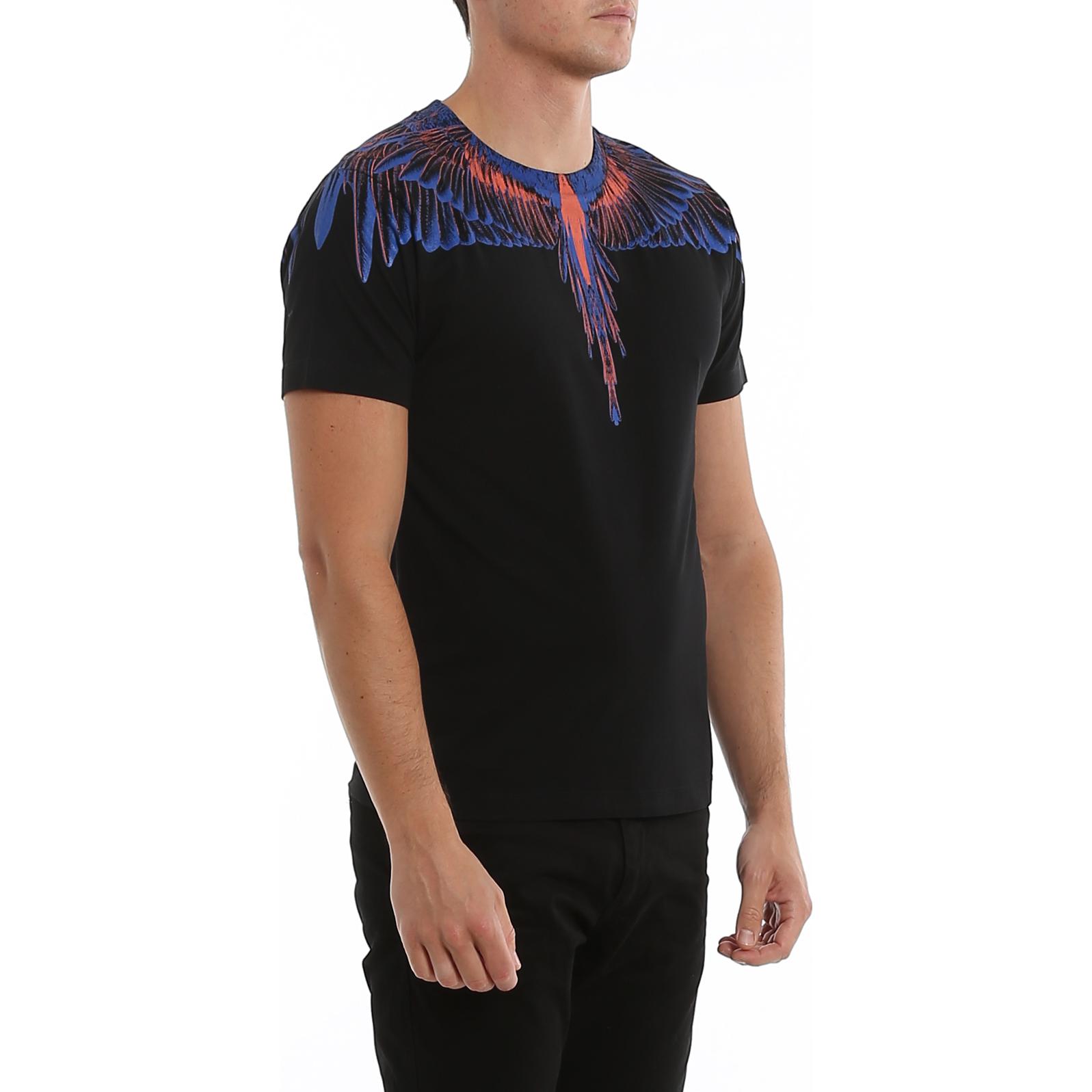 Cheap Marcelo Burlon 男款黑色T恤紫藍漸層翅膀設計印花 CMAA018S20JER0011020