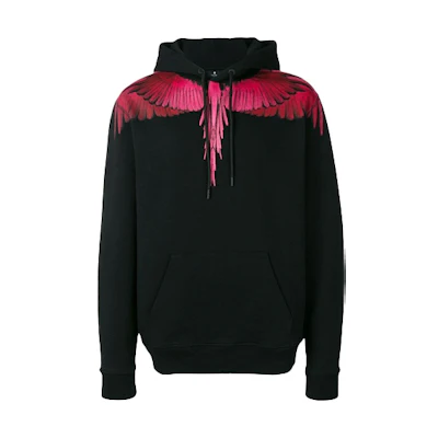 Marcelo Burlon Black Wing Print Hoodie Zip-Up Jacket CMBE001R20FLE0021055