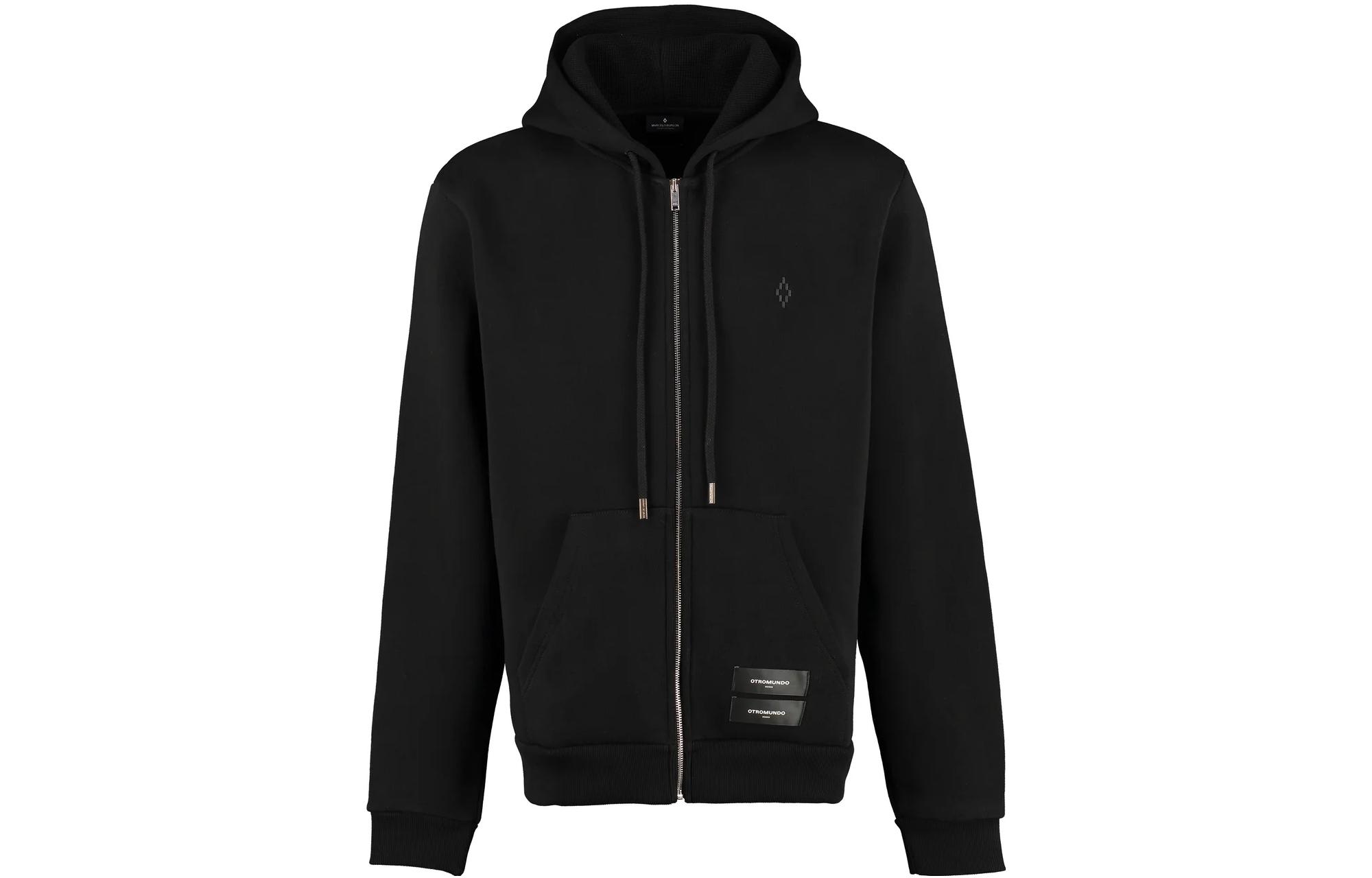 Marcelo Burlon Black Zip-Up Jacket with Letter Print and Stand Collar CMBD004F189221331088