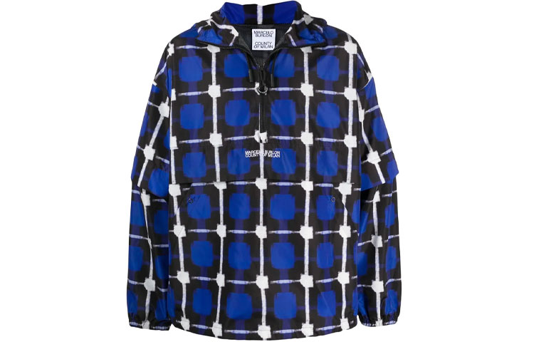 Marcelo Burlon Blue Jacket with Logo Print and Single-Breasted Design CMGA056S20FAB0024501