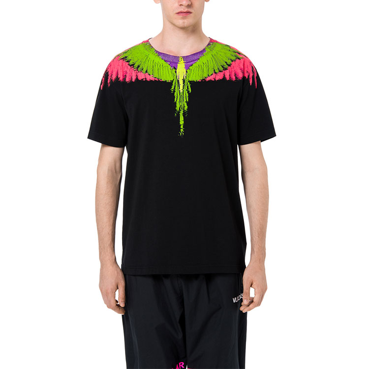 Shop Camiseta Negra de Marcelo Burlon Algodón Verde Alas Manga Corta CMAA018S190010251088