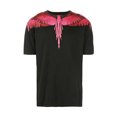 Marcelo Burlon County Milan Black T-Shirt with Red Wings Print Short Sleeve. CMAA018S190010221088
