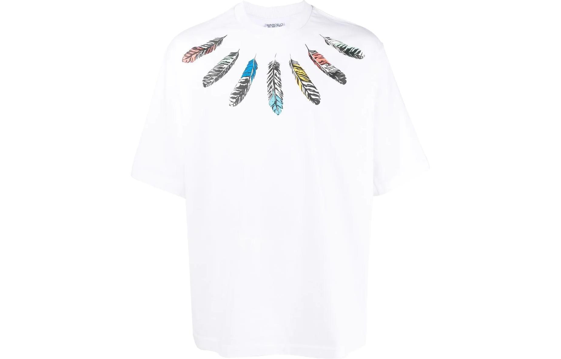 Order マルセロバーロン カウンティ ミラン フェザー プリント 白 クルーネック Tシャツ メンズ SS23 CMAA054C99JER0030109