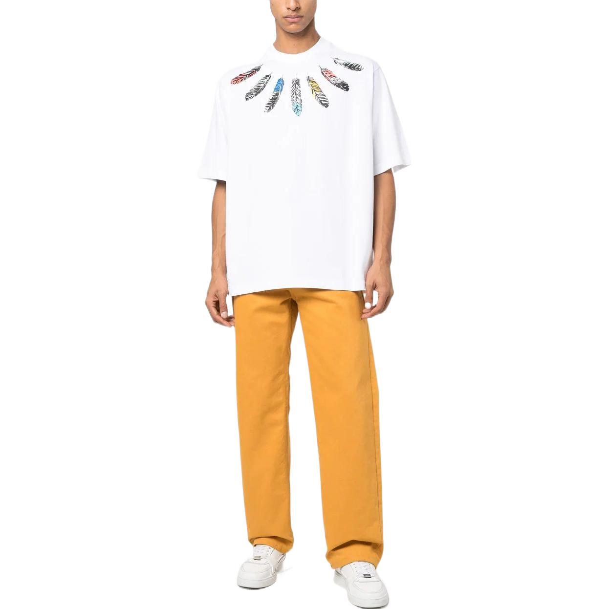 Lookbook マルセロバーロン カウンティ ミラン フェザー プリント 白 クルーネック Tシャツ メンズ SS23 CMAA054C99JER0030109