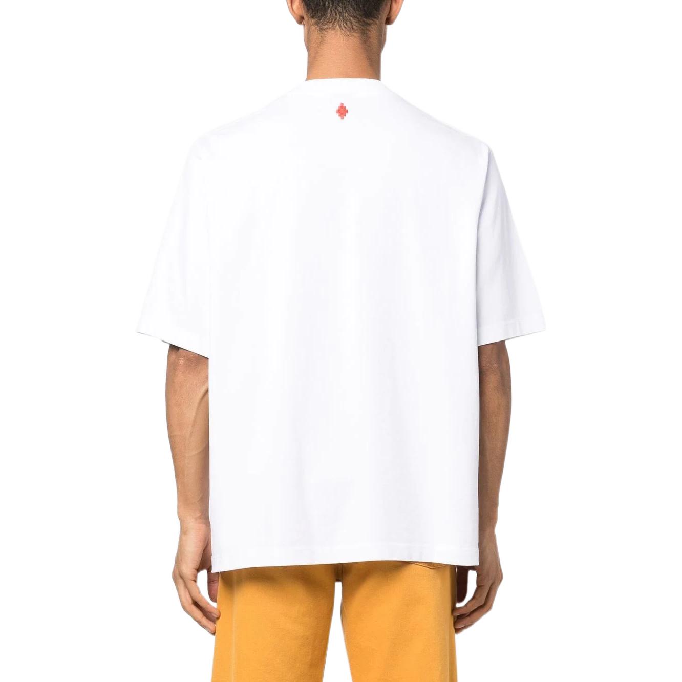 Shop マルセロバーロン カウンティ ミラン フェザー プリント 白 クルーネック Tシャツ メンズ SS23 CMAA054C99JER0030109