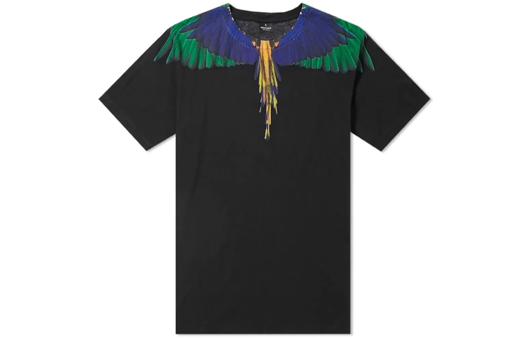 Order Marcelo Burlon County Milan 彩翼印花拼色T恤 黑色 男款 CMAA018S180010041088