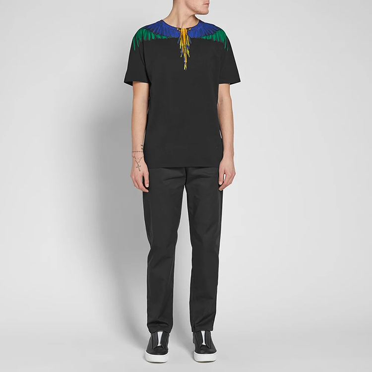 Purchase Marcelo Burlon County Milan 彩翼印花拼色T恤 黑色 男款 CMAA018S180010041088