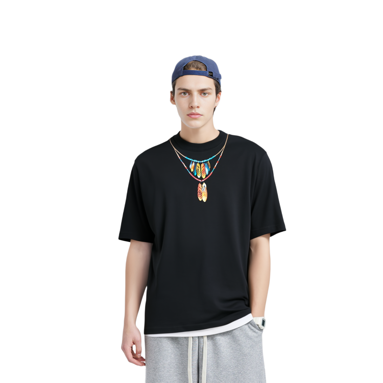 Sizing Marcelo Burlon County of Milan Kaos Hitam Feather Necklace. CMAA054C99JER0021025