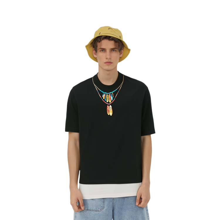 Cheap Marcelo Burlon County of Milan Kaos Hitam Feather Necklace. CMAA054C99JER0021025