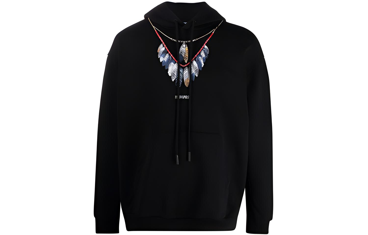 Marcelo Burlon County of Milan Feather Print Black Pullover Hoodie SS21 Men. CMBB040S21FLE00210 45