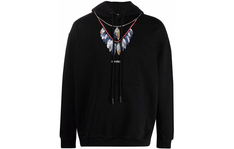 Order Marcelo Burlon County of Milan 羽毛印花黑色連帽衫 SS21 男款. CMBB040S21FLE00210 45
