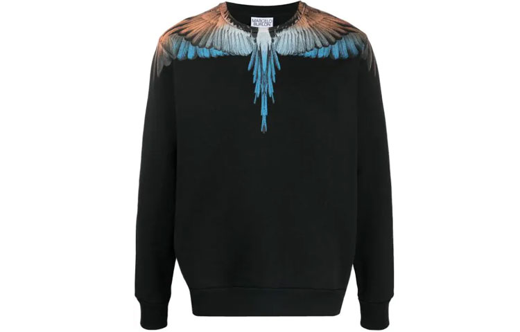 Marcelo Burlon County of Milan SS21 Wings Animal Print Black Sweatshirt Men CMBA009R21FLE0011020