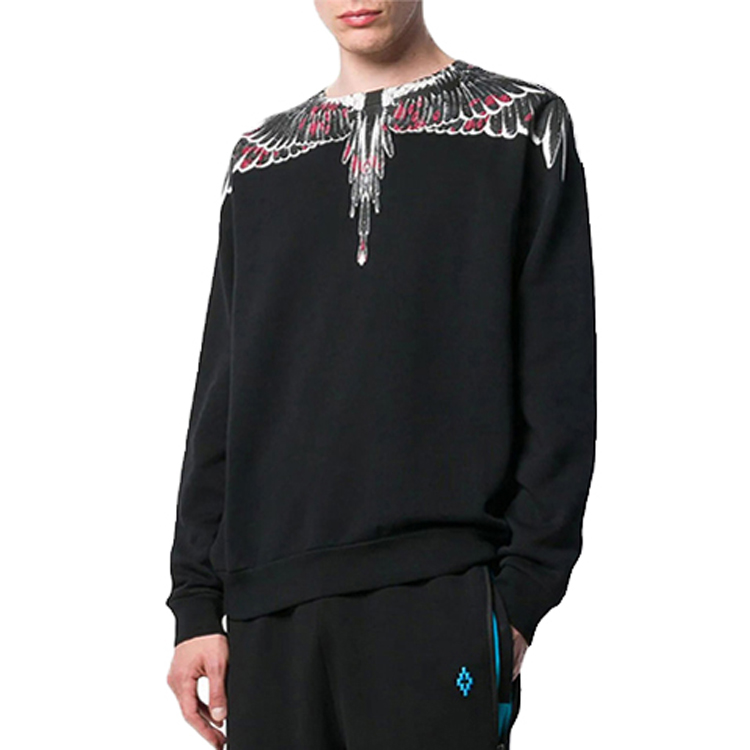 Lookbook Marcelo Burlon County of Milan Baju Sejuk Hitam Cetakan Sayap CMBA009E196300081088
