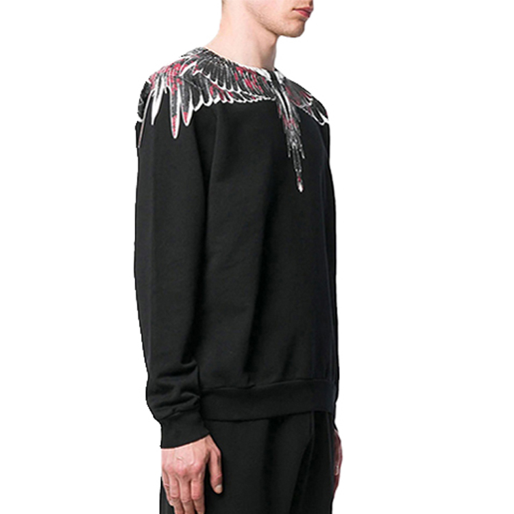 Purchase Marcelo Burlon County of Milan Baju Sejuk Hitam Cetakan Sayap CMBA009E196300081088
