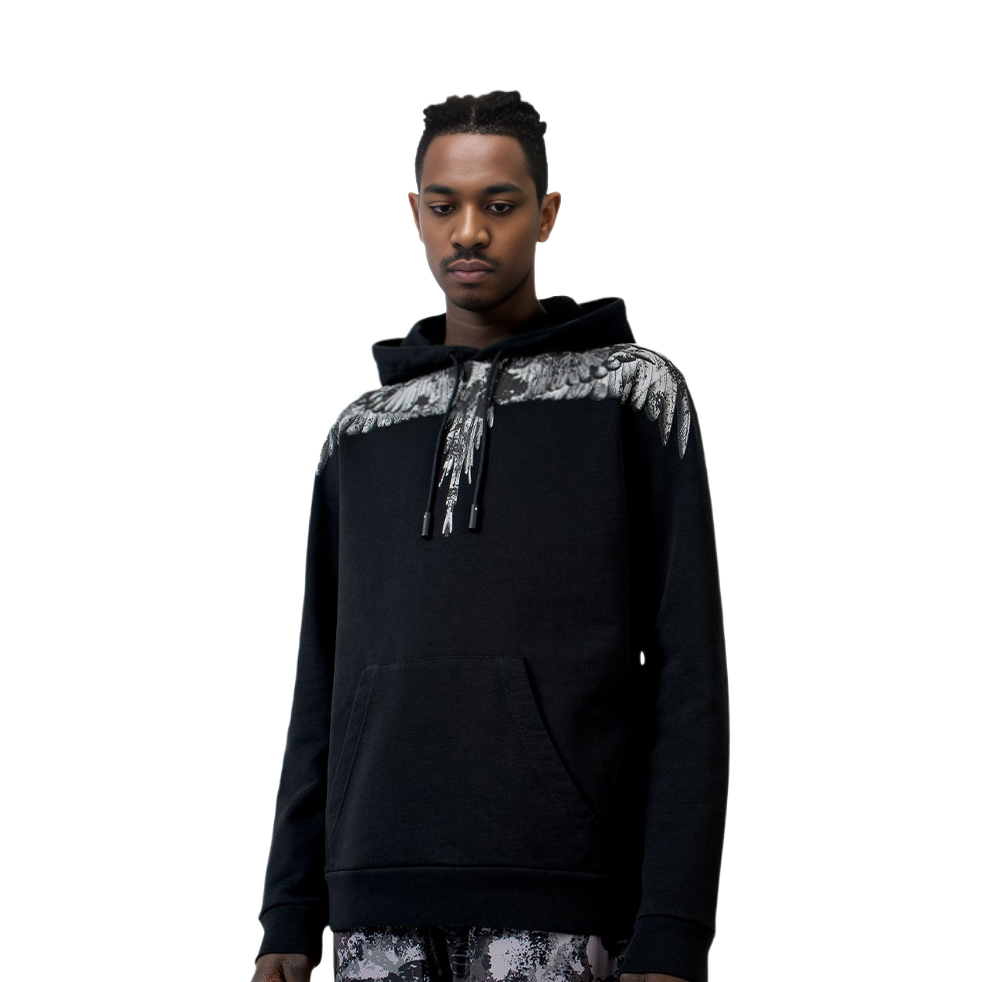 Lookbook Hoodie Lelaki Hitam Marcelo Burlon County of Milan Wings Pullover. CMBB007E20FLE0021007