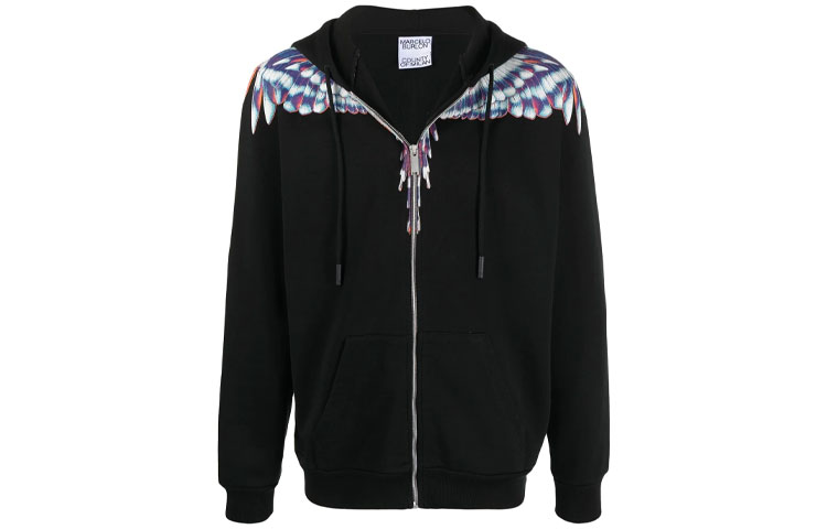 Order Marcelo Burlon County of Milan Hoodie Hitam Zip Pria Wings SS21. CMBE001S21FLE0011040