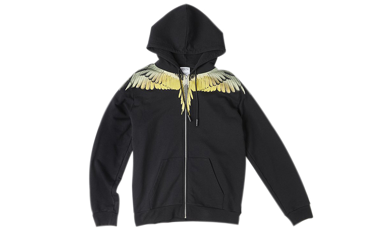 Marcelo Burlon County of Milan Yellow Wings Zip Hoodie Black . CMBE001F20FLE0011016