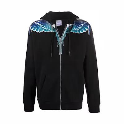 Marcelo Burlon County Wing Print Zip Hoodie Black . CMBE001E20FLE0011043