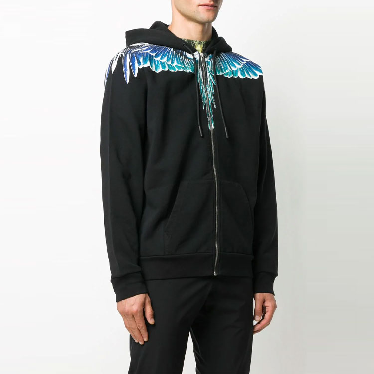 Lookbook Marcelo Burlon County Hoodie Hitam Wing Print Zip. CMBE001E20FLE0011043