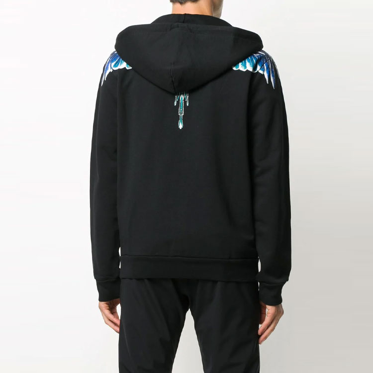 Shop Marcelo Burlon County Hoodie Hitam Wing Print Zip. CMBE001E20FLE0011043