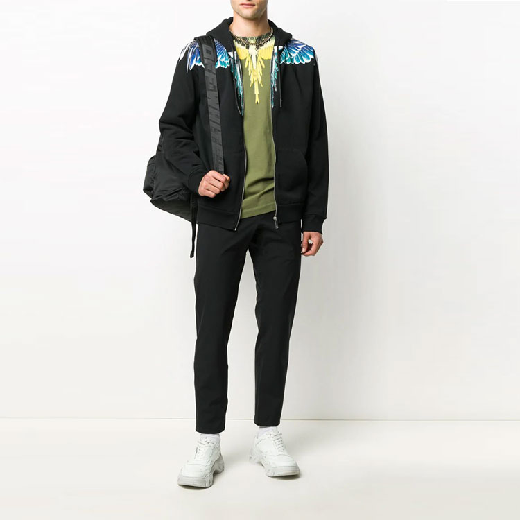 Purchase Marcelo Burlon County Hoodie Hitam Wing Print Zip. CMBE001E20FLE0011043