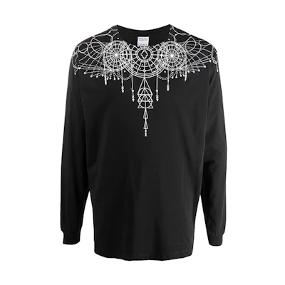 Marcelo Burlon FW21 Geometric Print Crewneck Long Sleeve Tee Black CMAB007F21JER0031001