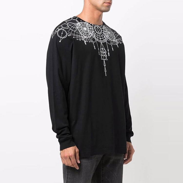 Purchase マルセロバーロン FW21 幾何学柄 クルーネック 長袖Tシャツ ブラック CMAB007F21JER0031001