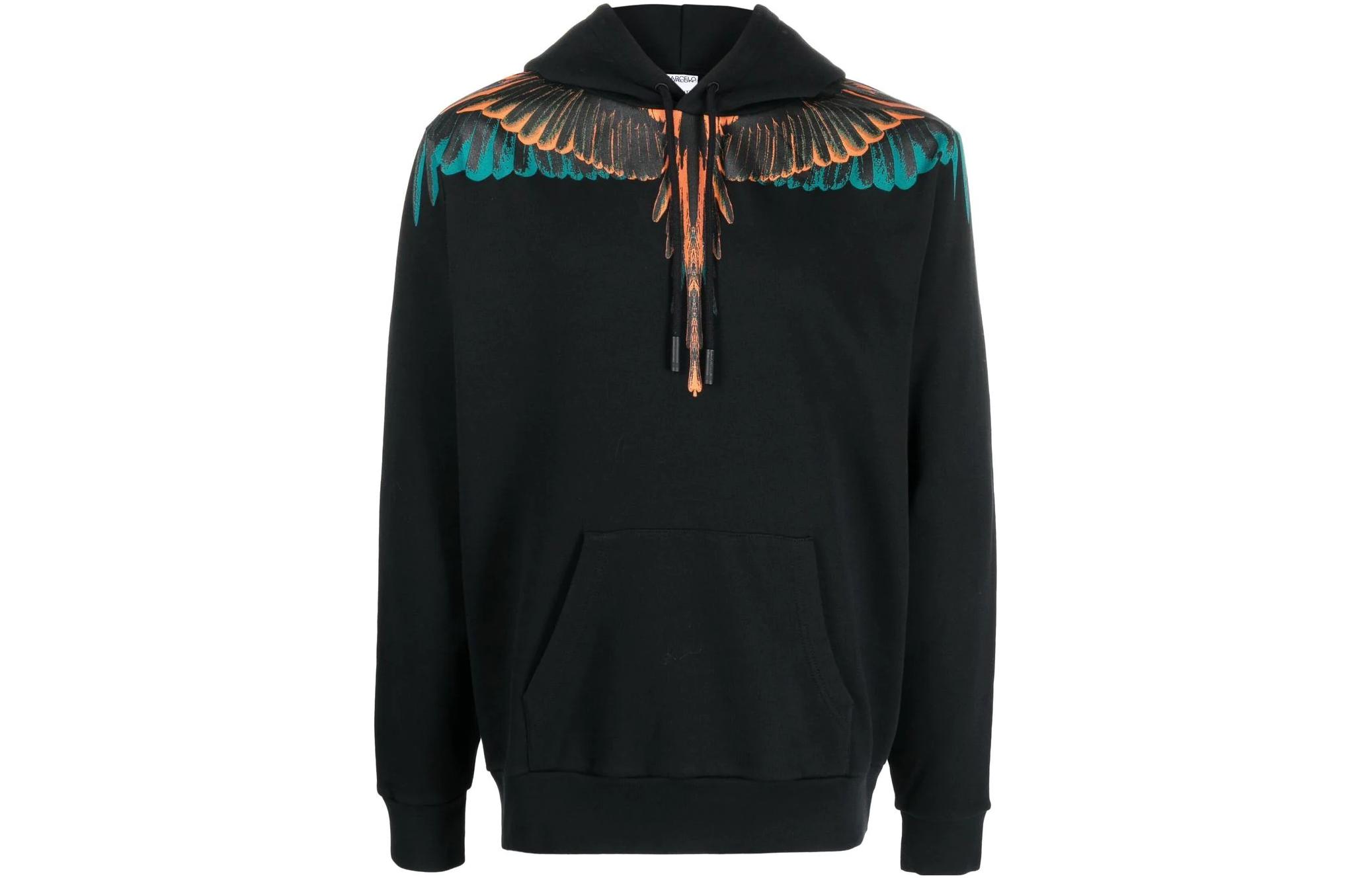 Order Marcelo Burlon FW22 Hoodie Hitam Cetak Sayap CMBB007F22FLE0011020