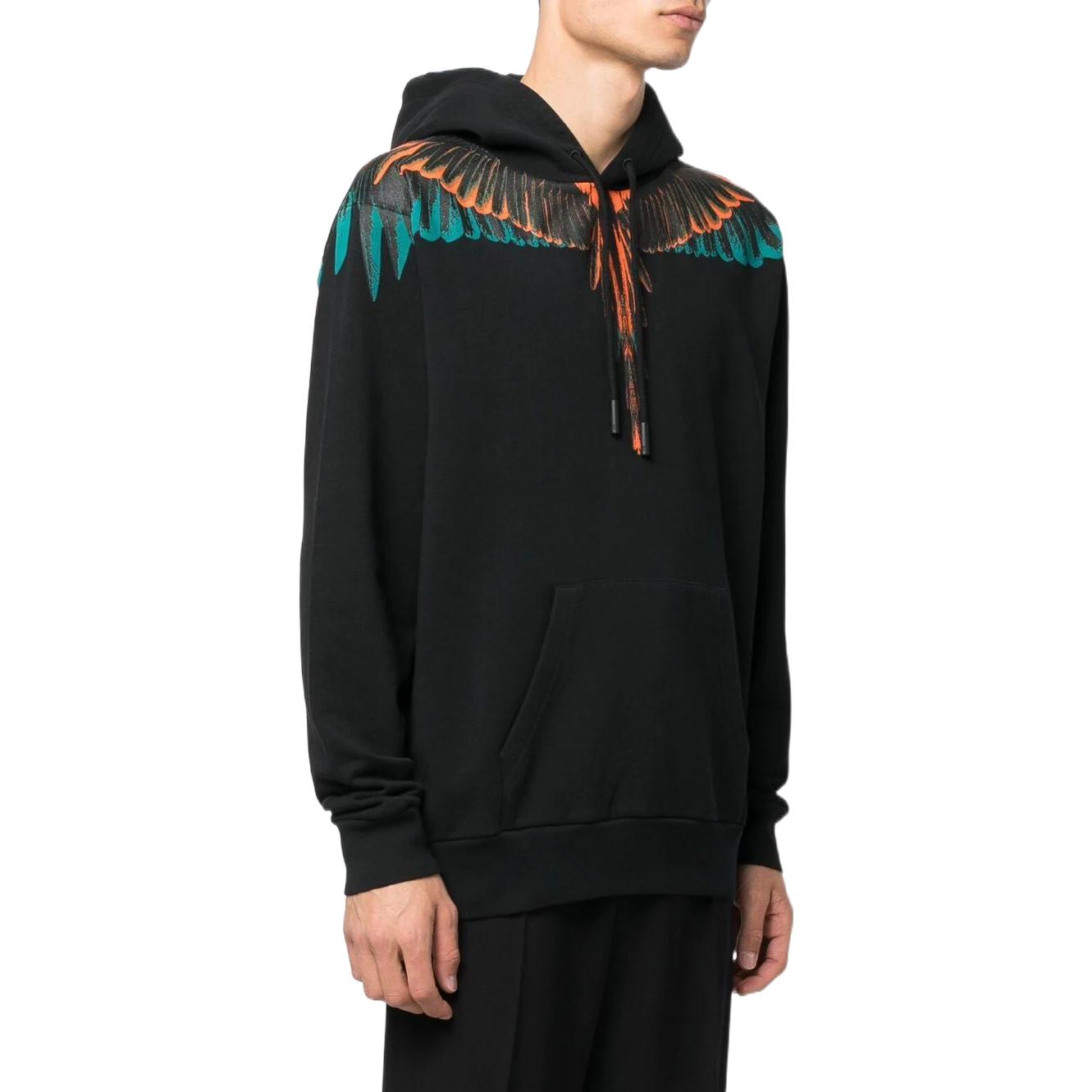 Shop Marcelo Burlon FW22 Hoodie Hitam Cetak Sayap CMBB007F22FLE0011020