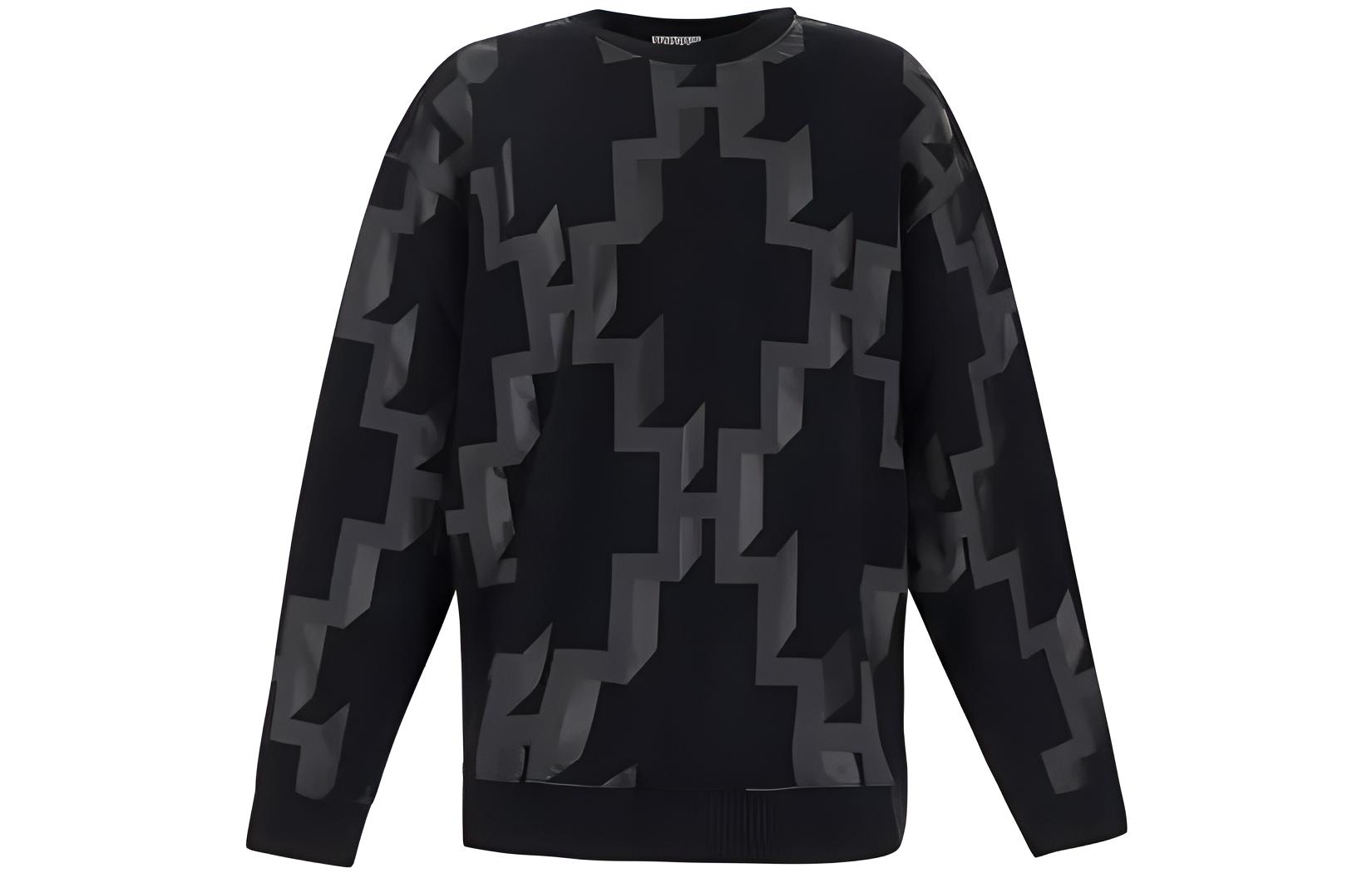 Marcelo Burlon FW22 Geometric Print Crewneck Loose Fit Sweatshirt Men Black CMBA097F22FLE0021007