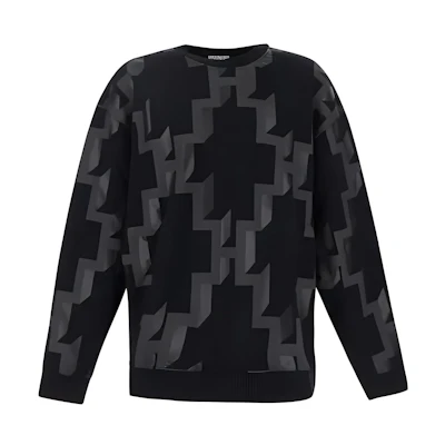 Marcelo Burlon FW22 Geometric Print Crewneck Loose Fit Sweatshirt Men Black CMBA097F22FLE0021007
