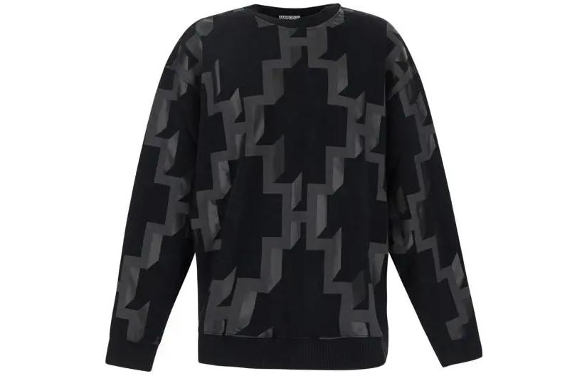 Order Marcelo Burlon FW22 Geometric Print Crewneck Sweatshirt Pria Hitam Loose Fit CMBA097F22FLE0021007