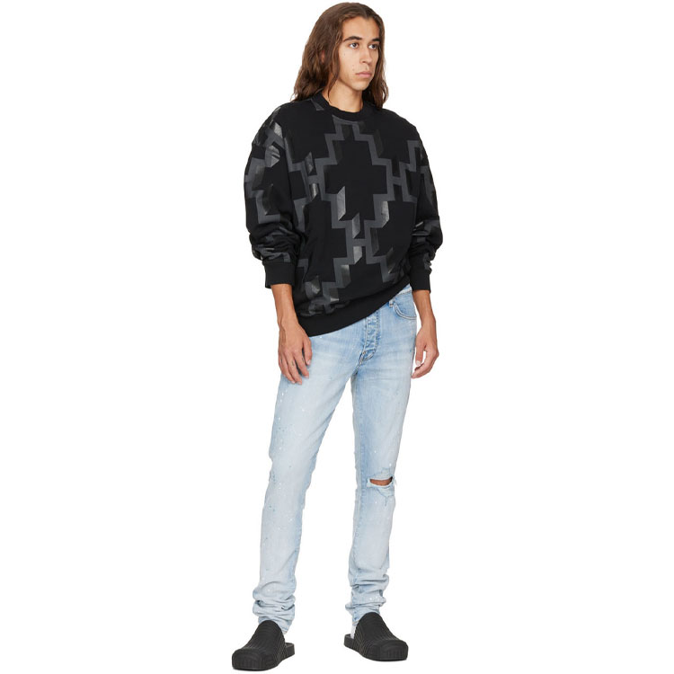 Shop Marcelo Burlon FW22 Geometric Print Crewneck Sweatshirt Pria Hitam Loose Fit CMBA097F22FLE0021007