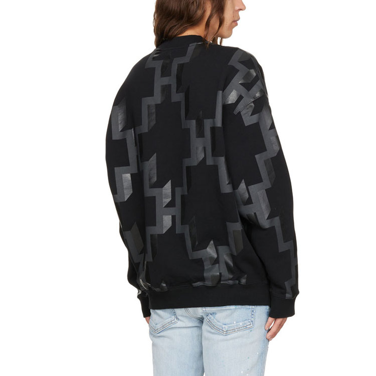 Details for Marcelo Burlon FW22 Geometric Print Crewneck Sweatshirt Pria Hitam Loose Fit CMBA097F22FLE0021007
