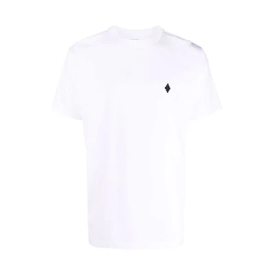 Marcelo Burlon FW22 Logo Embroidered Crewneck T-Shirt White Tee. CMAA018C99JER0020110