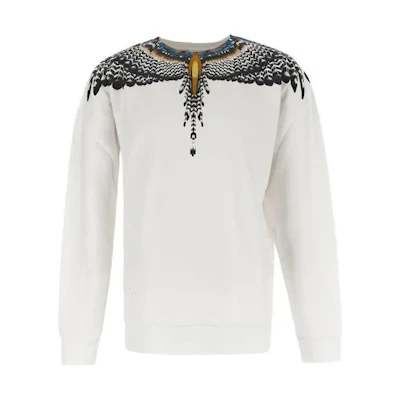 Marcelo Burlon FW22 Wing Print Crewneck Pullover Sweatshirt Black Mens CMBA009F22FLE0011020